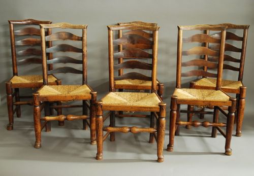 Set of Six 19th Century Ash Ladder Back Chairs from the Billinge, Lancashire Area