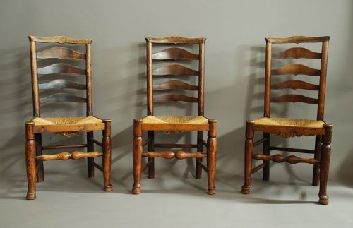 fig 2. Set of six 19th century ash ladder back chairs from the Billinge, Lancashire area