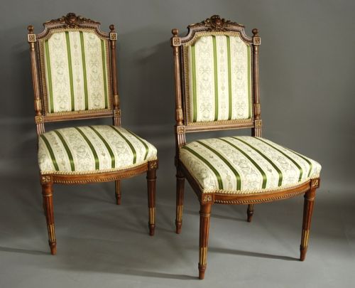 fig 1. Pair of French carved walnut & parcel-gilt chairs in the Louis XVI style