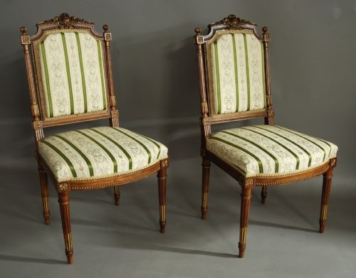 fig 2. Pair of French carved walnut & parcel-gilt chairs in the Louis XVI style