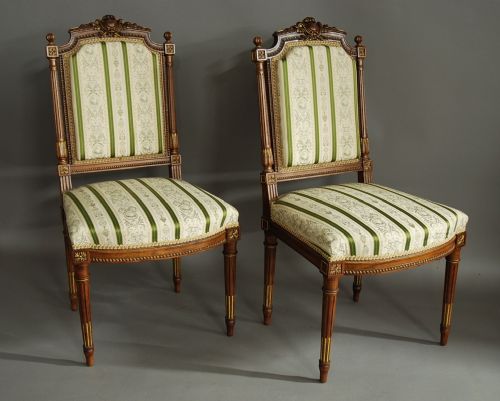 fig 3. Pair of French carved walnut & parcel-gilt chairs in the Louis XVI style