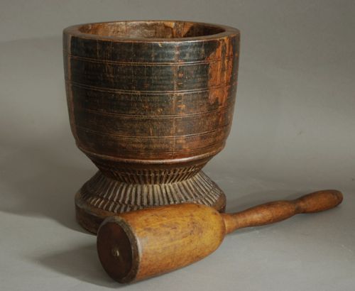 Decorative Hardwood Pestle & Mortar of Large Proportions