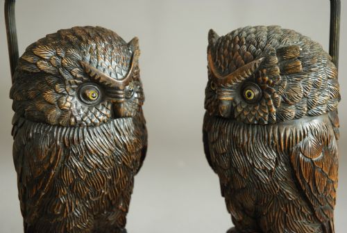 fig 2. Superb pair of finely carved Black Forest owl table lamps