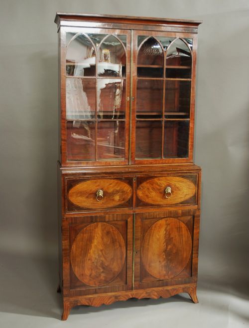 fig 1. 18th century Hepplewhite period mahogany secretaire bookcase