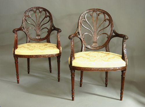Superb Pair of Adam Style Mahogany Open Armchairs