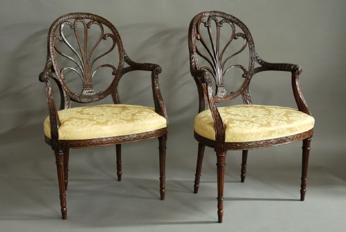 fig 1. Superb pair of Adam style mahogany open armchairs
