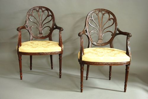 fig 2. Superb pair of Adam style mahogany open armchairs