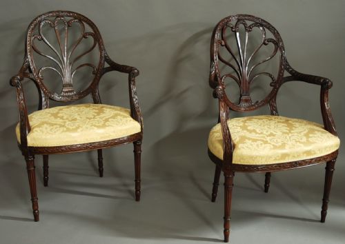 fig 4. Superb pair of Adam style mahogany open armchairs