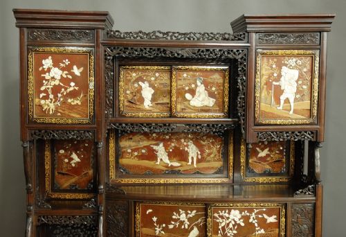 fig 2. Superb quality large Japanese Meiji period shodana cabinet with lacquered shibyama panels