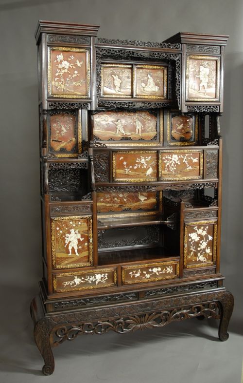 fig 3. Superb quality large Japanese Meiji period shodana cabinet with lacquered shibyama panels
