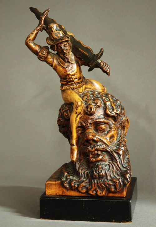 Late 18th/early 19thc Fruitwood Carving of a Giant Slayer