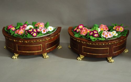 Pair of Decorative 19th Century Mahogany Jardinieres of Demilune Form