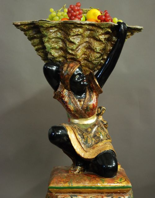 Highly Decorative 19th Century Venetian Polychrome Carved Wood Blackamoor Figure