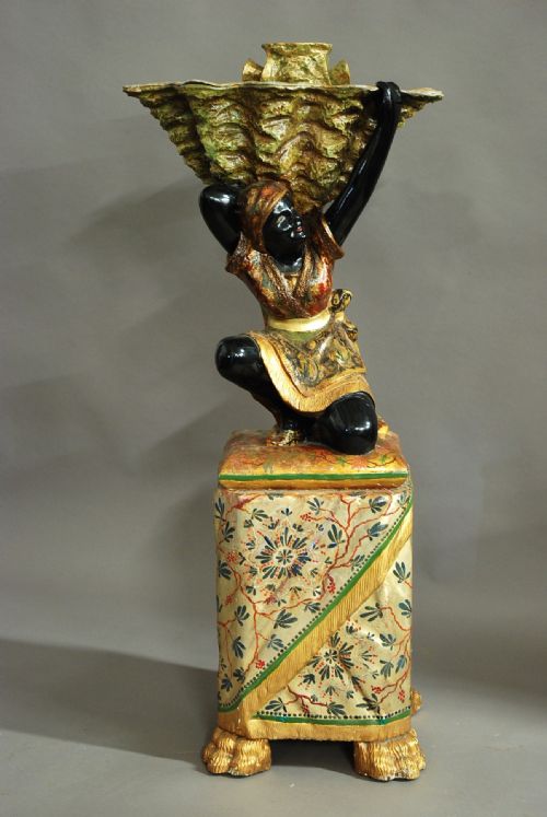 fig 1. Highly decorative 19th century Venetian polychrome carved wood Blackamoor figure