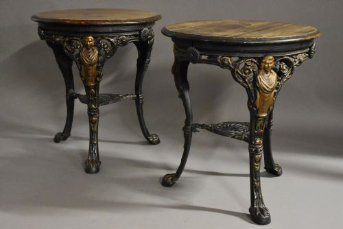Pair of Late 19thc Cast Iron and Mahogany Pub Tables