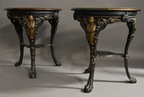 fig 1. Pair of late 19thc cast iron and mahogany pub tables