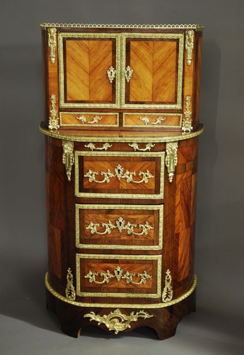 Fine Quality French 19thc Tulip and Kingwood Ladies Dressing Cabinet