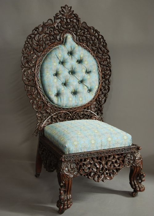 Mid 19th Century Superb Quality Anglo Indian Carved Chair