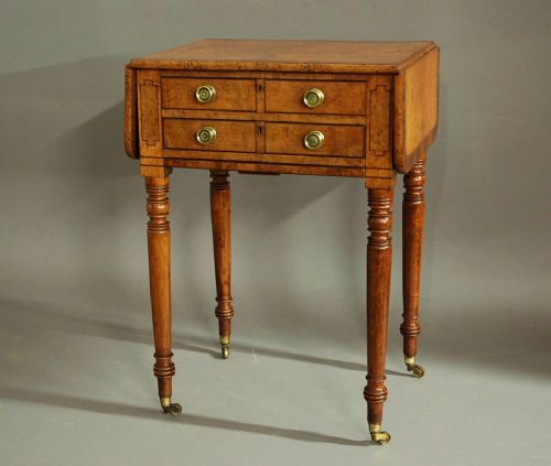 fig 1. Early 19th century burr oak work table of superb patina
