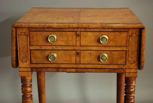 fig 3. Early 19th century burr oak work table of superb patina