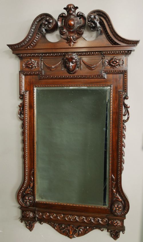 Fine Quality Early 20thc Mahogany Pier Mirror in the William Kent Style
