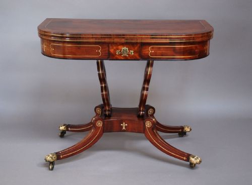 fig 1. 19thc superb quality Regency mahogany & brass card table