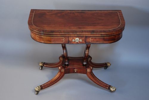 fig 3. 19thc superb quality Regency mahogany & brass card table