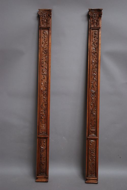 Pair of Late 19thc Continental Carved Walnut Pilasters
