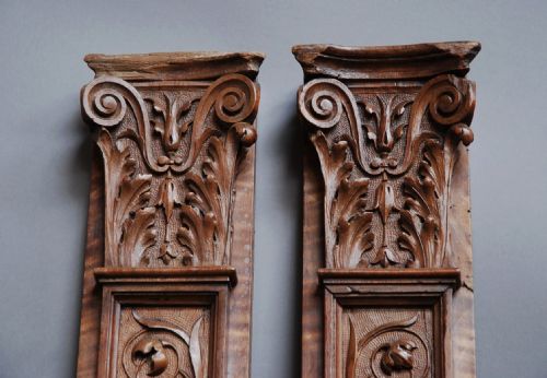 fig 2. Pair of late 19thc Continental carved walnut pilasters