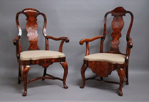 fig 1. A matched set of eight 18th century Dutch marquetry chairs