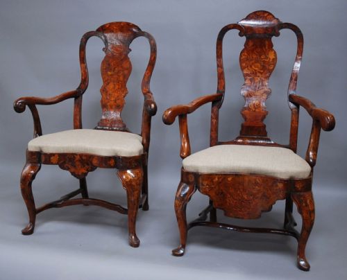 fig 2. A matched set of eight 18th century Dutch marquetry chairs