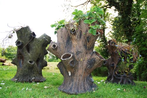 Three  Victorian Decorative Salt Glaze Tree Stump/strawberry Planters
