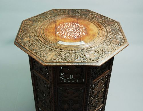 Eastern Carved and Inlaid Octagonal Folding Table