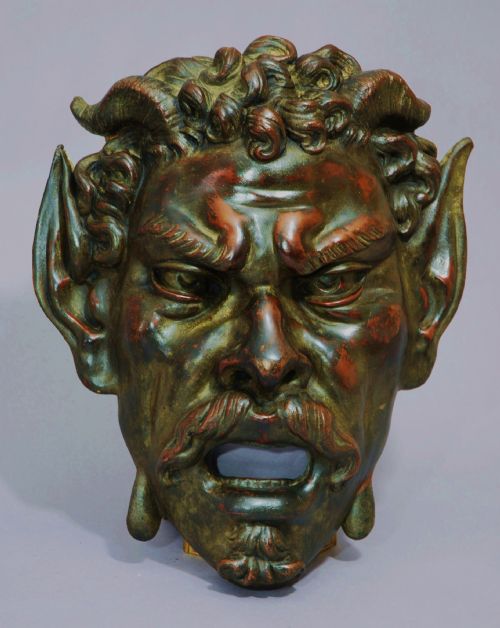 Large 19thc Decorative Continental Bronzed Copper Satyr Mask