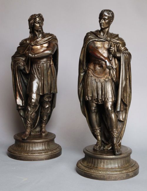 Fine Quality Large Pair of Late 19thc Classical Spelter Figures