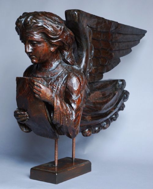 Continental Highly Decorative 17thc & Later Finely Carved Pine Angel