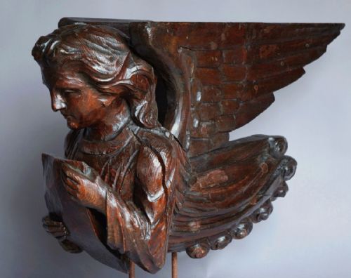 fig 1. Continental highly decorative 17thc & later finely carved pine Angel