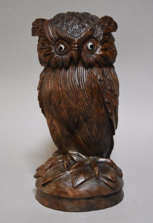 Late 19th Century Finely Carved Black Forest Owl Jar