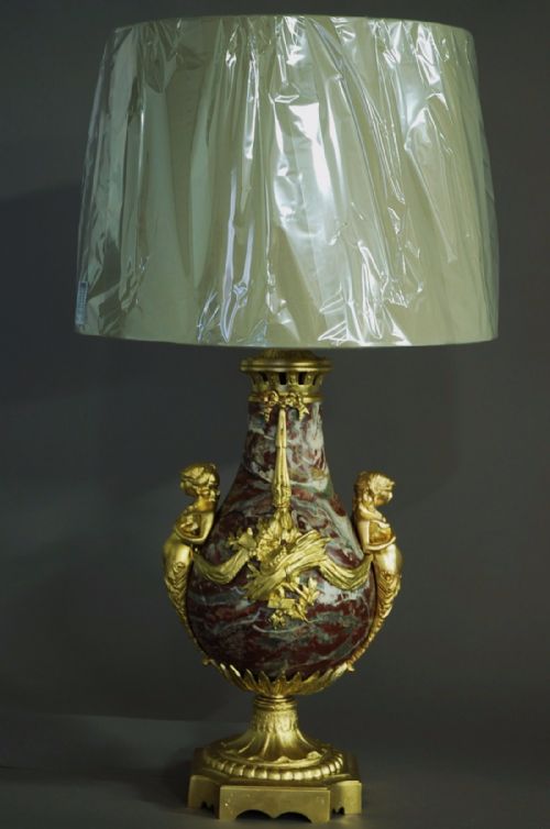 19thc French Large Marble Table Lamp with Ormolu Embellishments