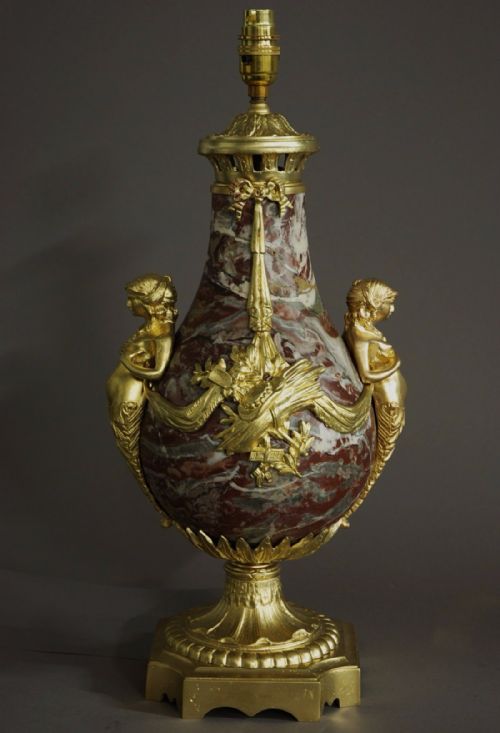 fig 1. 19thc French large marble table lamp with ormolu embellishments