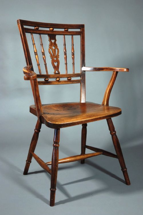 fig 1. Early 19thc Mendlesham fruitwood chair with elm seat, of good patina