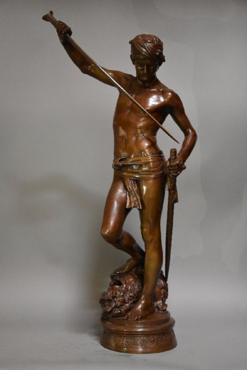 fig 2. Large late 19th century fine quality French bronze 'David Vanqueur'  by Antonin Mercie
