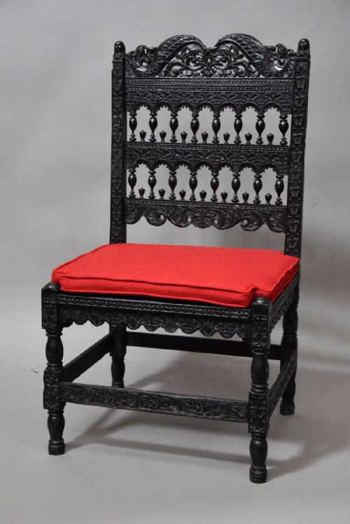 Superb Quality Late 17thc Solid Ebony Carved Chair from the Coromandel Coast, India.