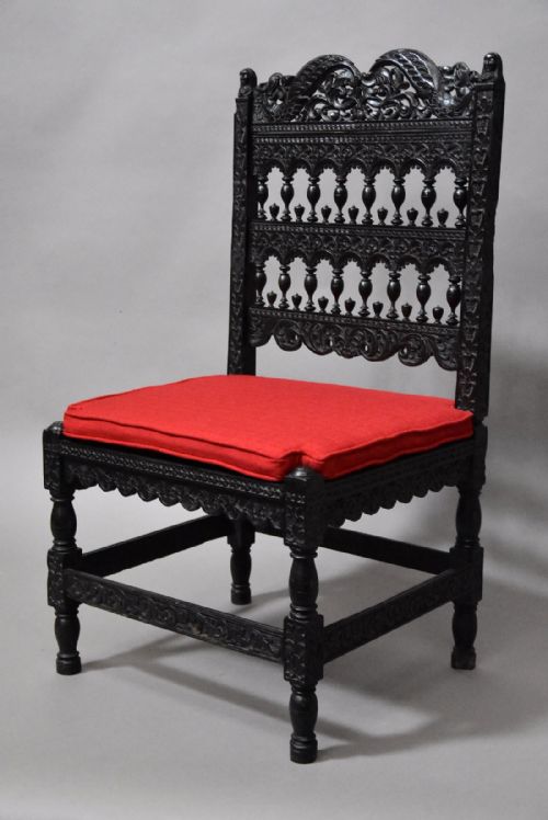 fig 1. Superb quality late 17thc solid ebony carved chair from The Coromandel Coast, India.
