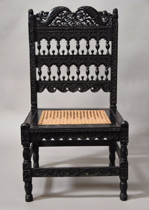fig 2. Superb quality late 17thc solid ebony carved chair from The Coromandel Coast, India.