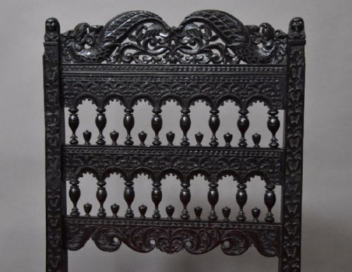 fig 3. Superb quality late 17thc solid ebony carved chair from The Coromandel Coast, India.