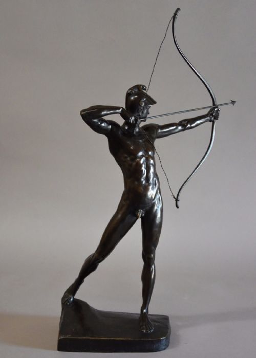 Early 20thc Bronze Figure 'The Archer' by Em Geyger (1861-1941) of Excellent Patina