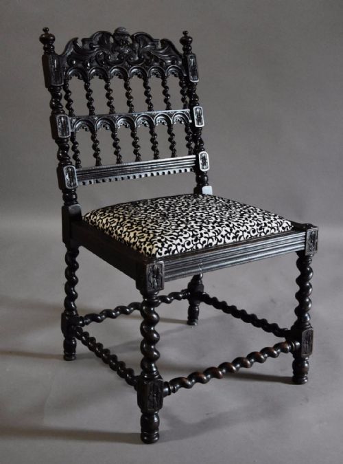 English 19th Century Ebonised Chair in the Style of a 17thc Anglo Indian Chair