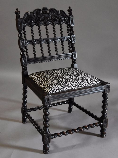 fig 1. English 19th century ebonised chair in the style of a 17thc Anglo Indian chair