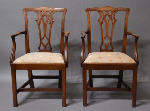 Pair of Mahogany Chippendale Style Open Armchairs